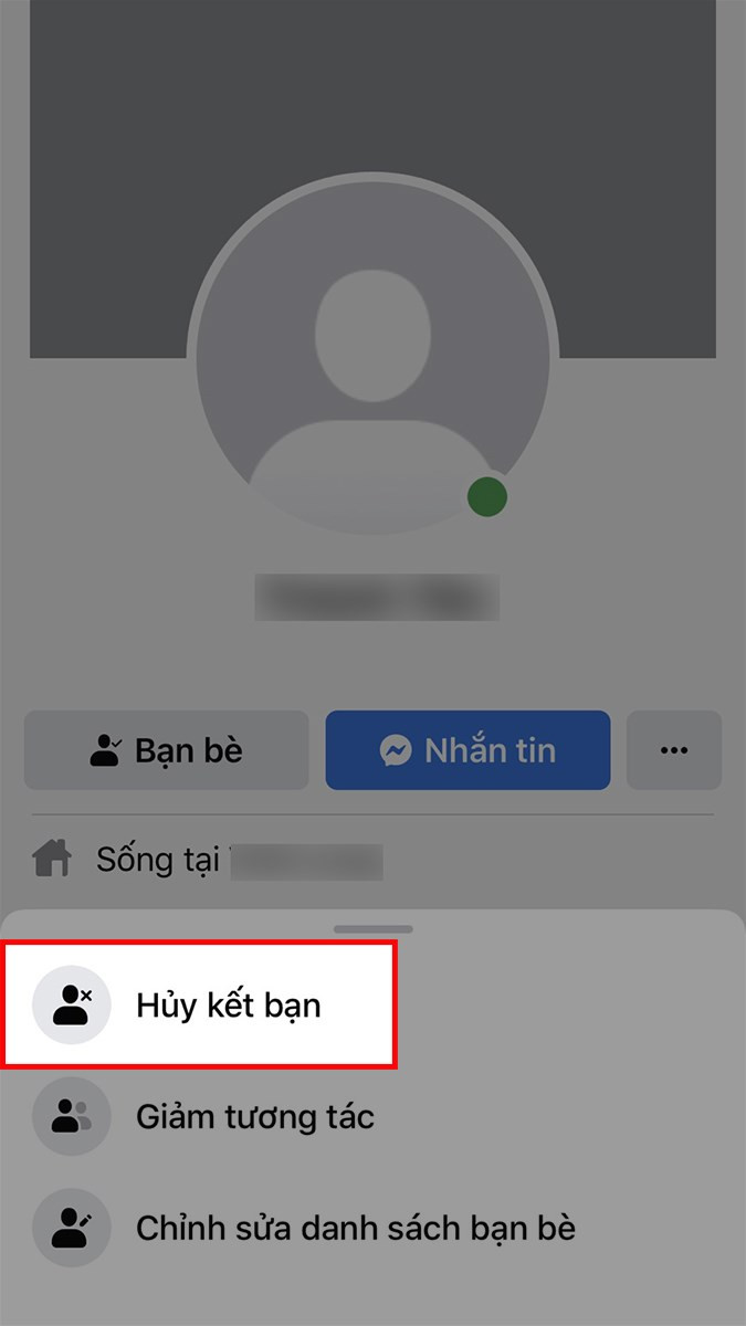 Hủy kết bạn trên điện thoại