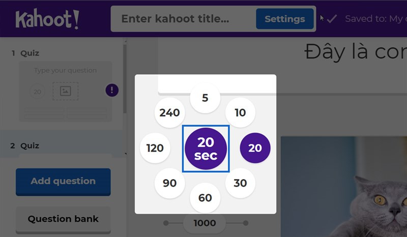 Kahoot! Thay đổi thời gian trả lời