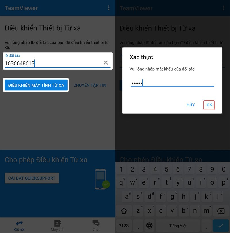 Kết nối TeamViewer trên điện thoại