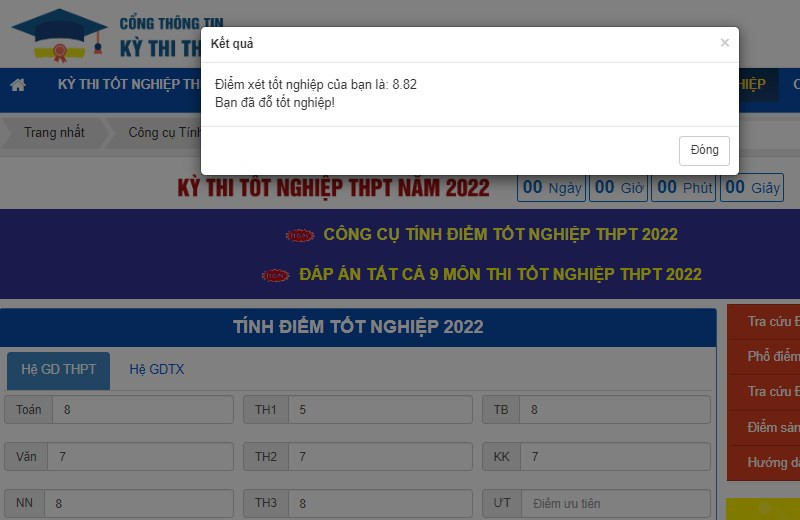 Kết quả điểm xét tốt nghiệp