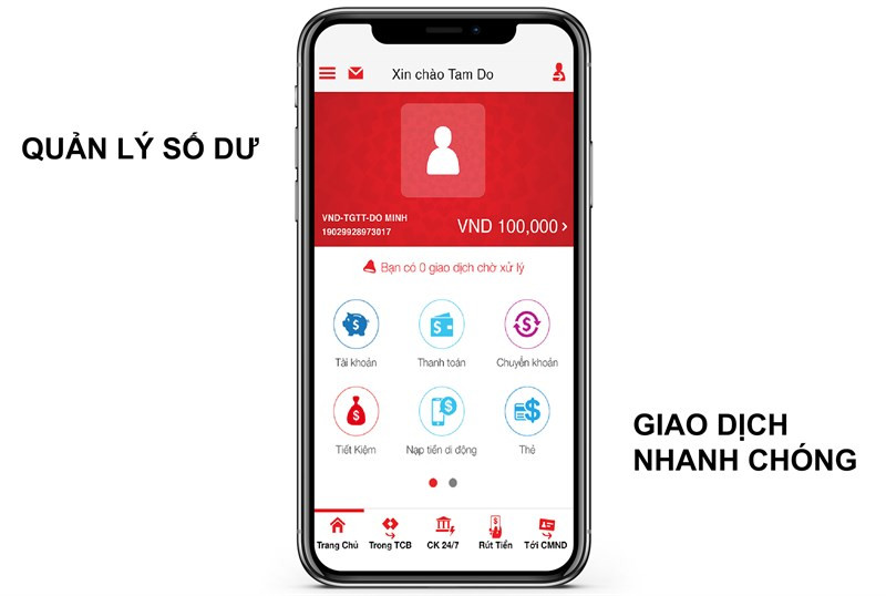 Kiểm tra số dư và giao dịch trên Techcombank Mobile