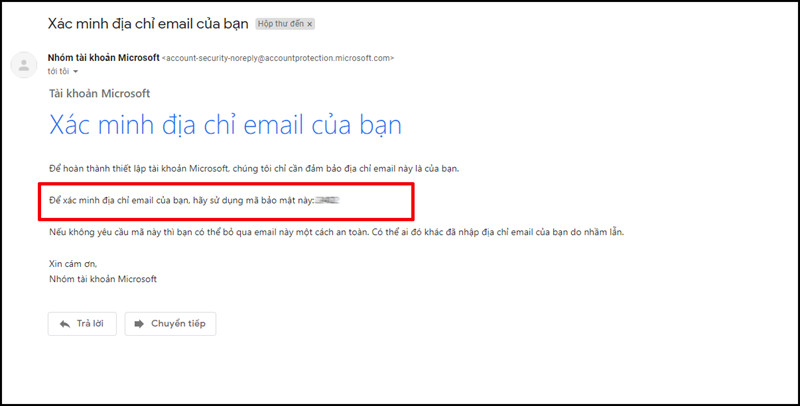 Kiểm tra thông tin mã xác nhận được gửi qua email của bạn