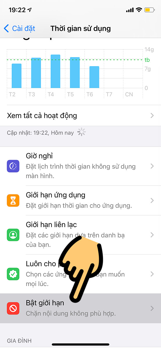 K&eacute;o xuống chọn Bật giới hạn