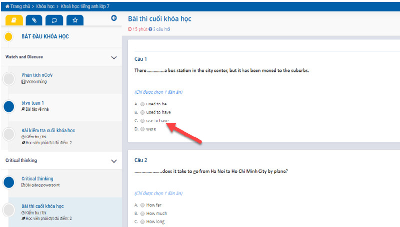 Làm bài kiểm tra trên vnEdu LMS