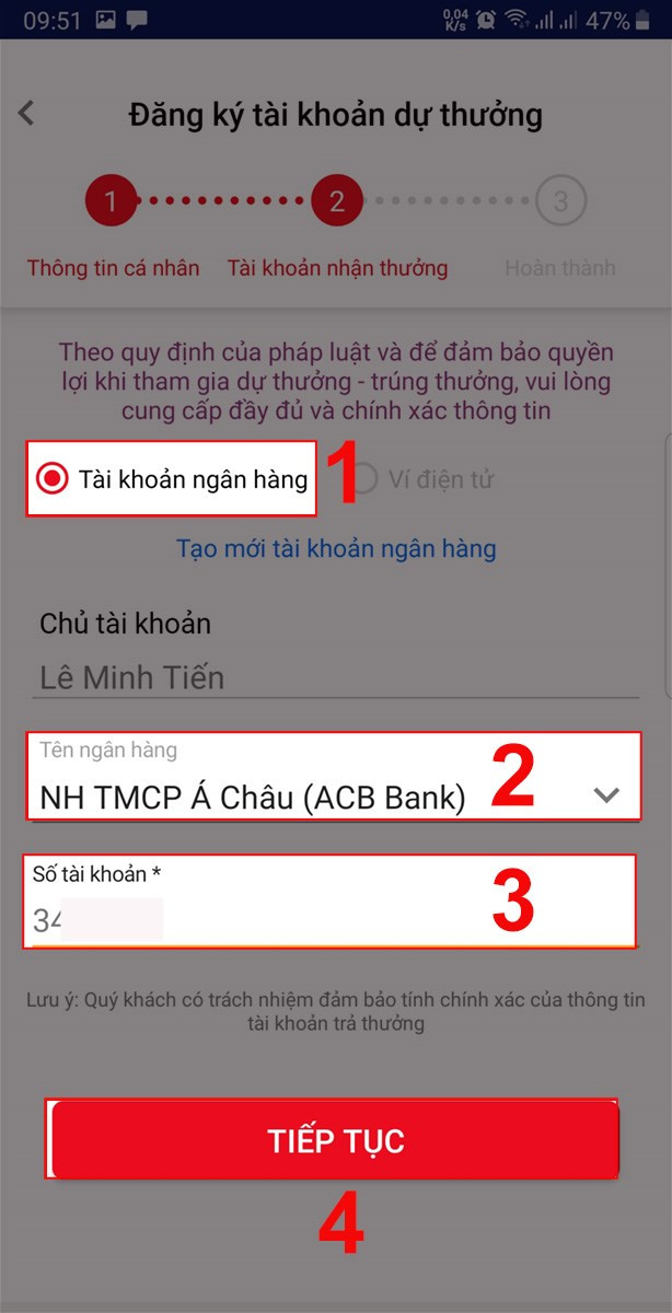 Liên kết ngân hàng với Vietlott SMS