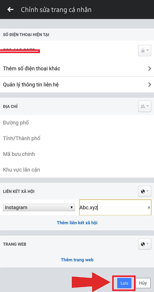 Lưu thay đổi trên Facebook