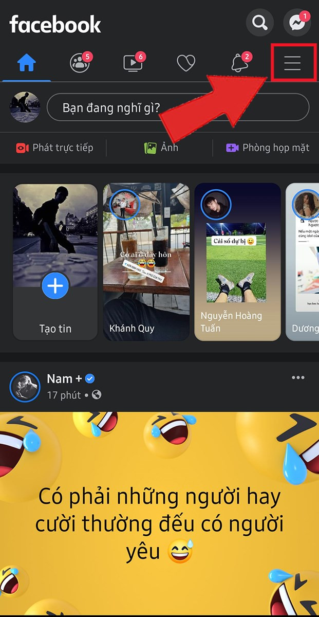 Menu Facebook trên điện thoại