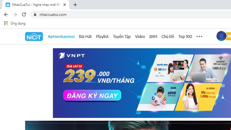 Mở Chrome và truy cập web nhạc