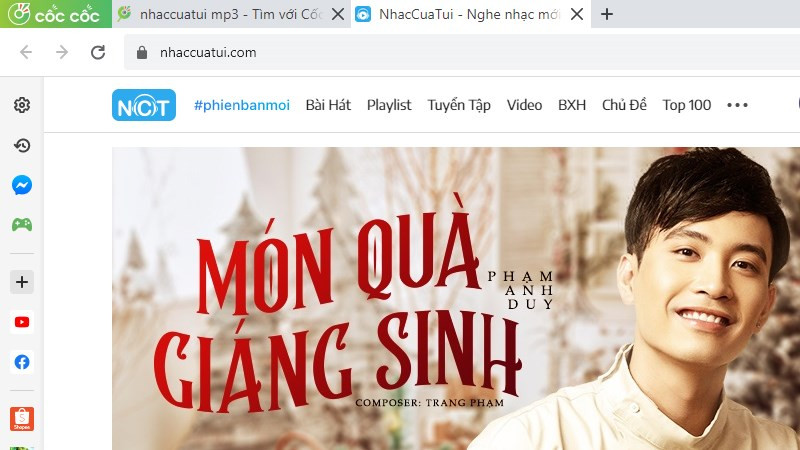 Mở Cốc Cốc và truy cập web nhạc