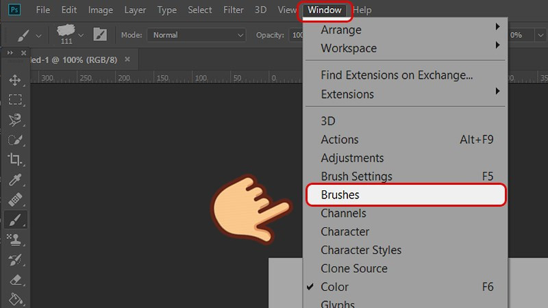 Mở cửa sổ Brushes trong Photoshop