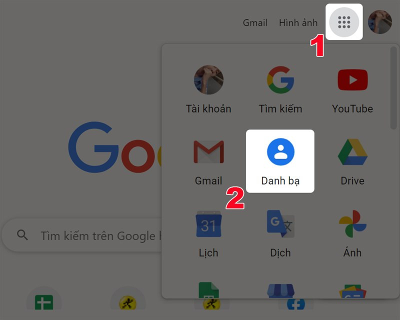 Mở danh bạ Gmail trên trình duyệt