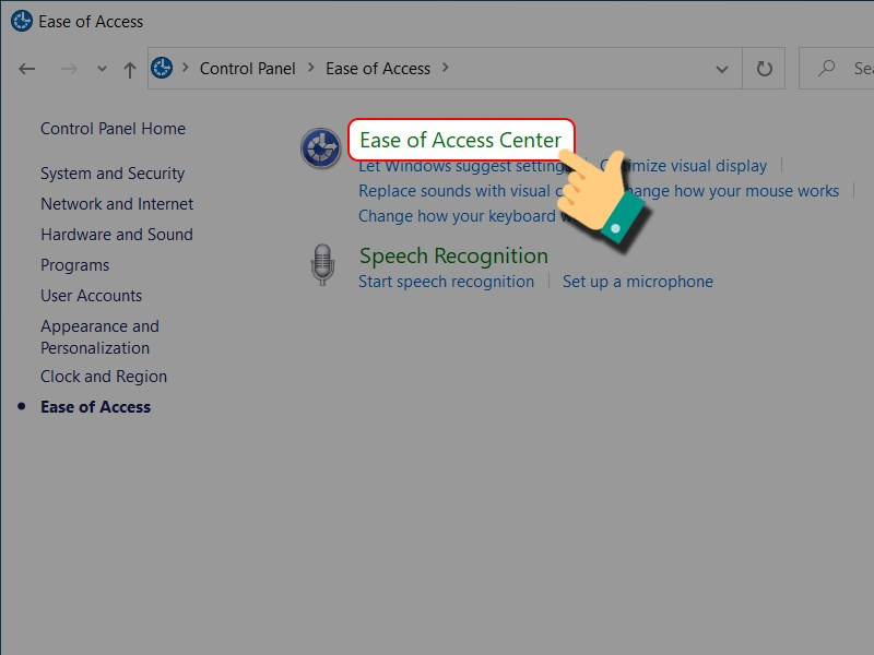 Mở Ease of Access Center