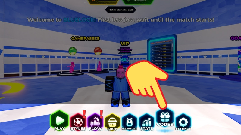 Mở Roblox, vào game Blue Lock Rivals và chọn Codes