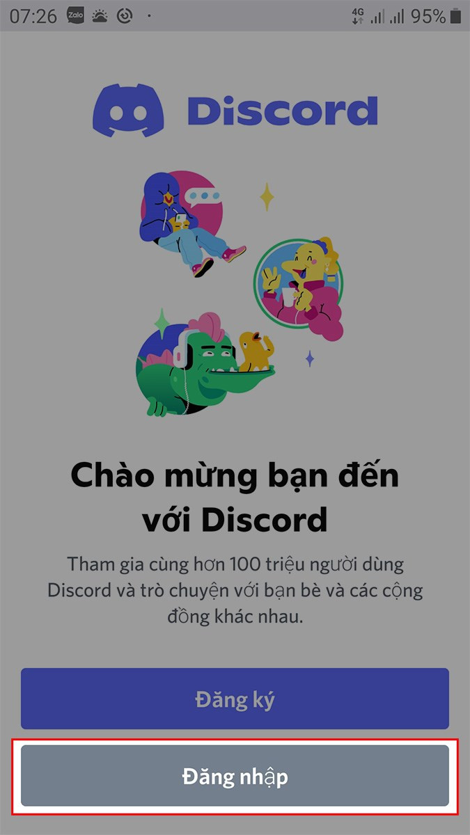 Mở ứng dụng Discord và chọn Đăng nhập