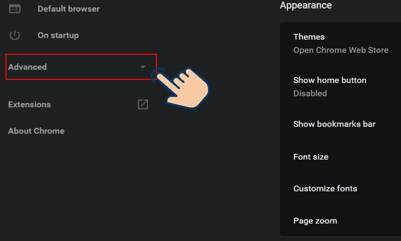 Mục Nâng cao trong cài đặt Chrome