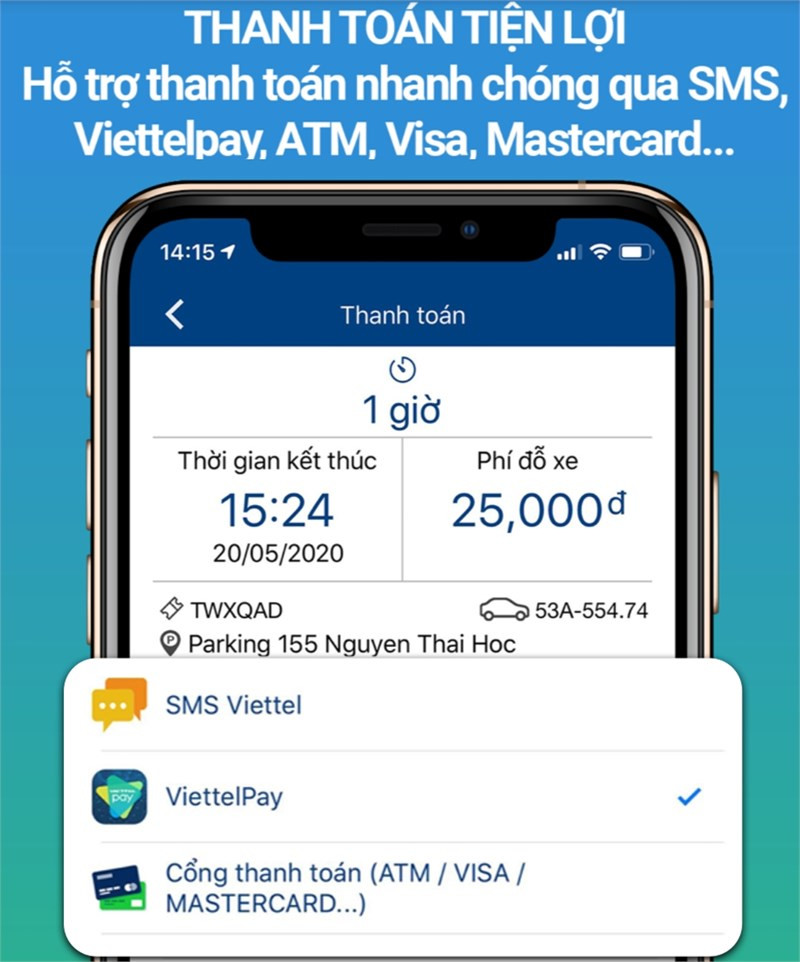 MyParking Viettel Business Solutions Corporation giúp người dùng thanh toán dễ dàng với nhiều hình thức