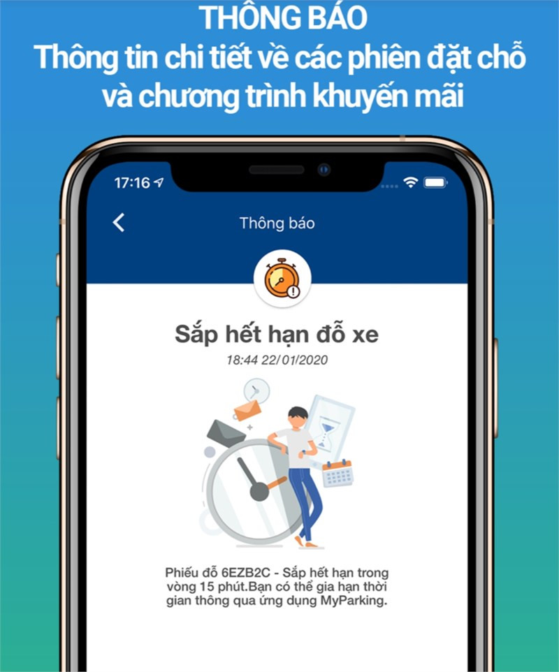 MyParking Viettel Business Solutions Corporation thông báo đến người dùng khi hết thời gian gửi xe.