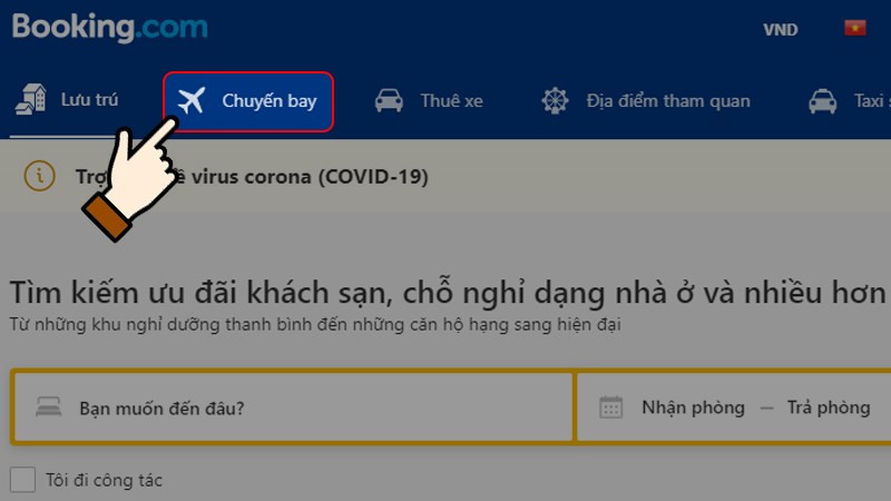 Nhấn chọn Chuyến bay trên giao diện website