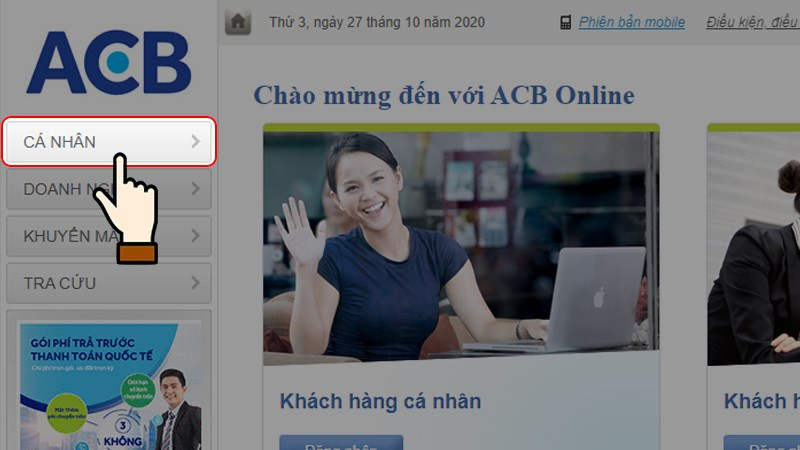 Nhấn chọn mục Cá nhận trên giao diện web