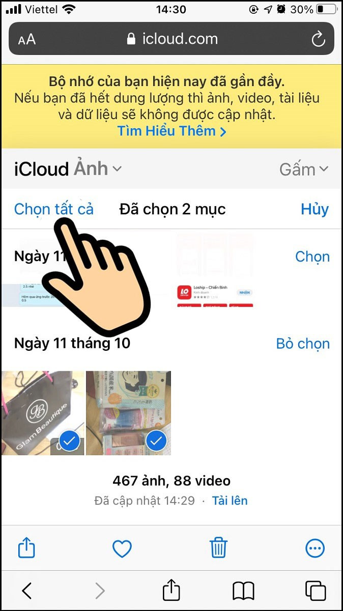 Nhấn nút Chọn tất cả