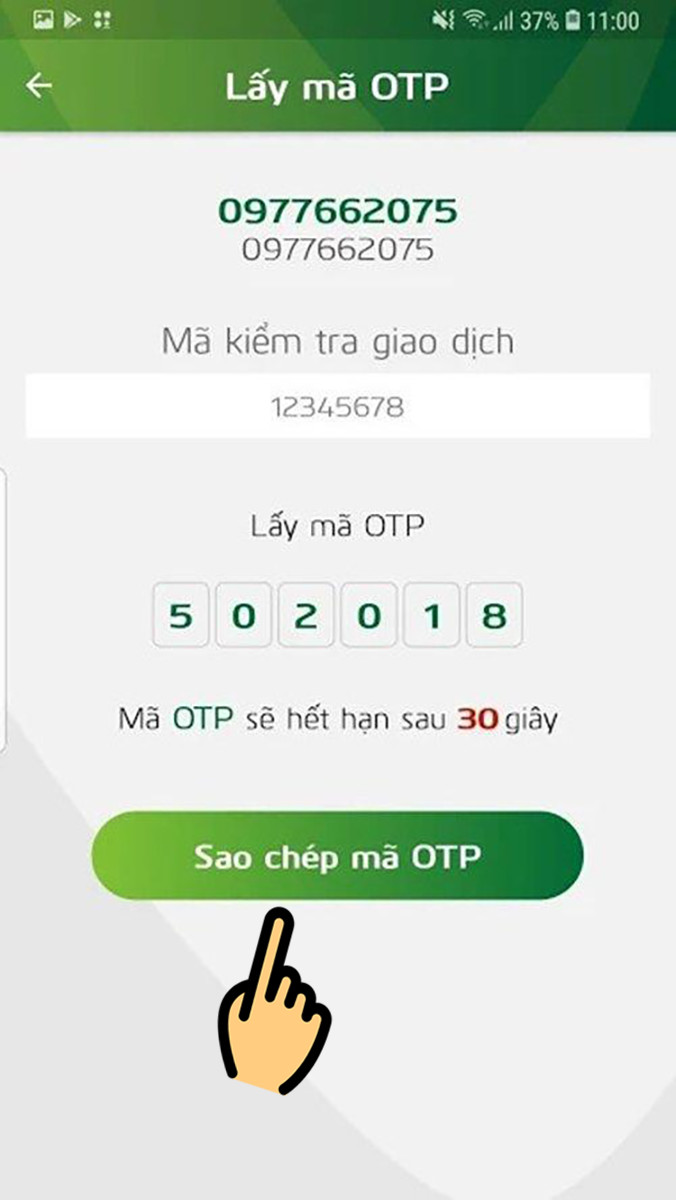 nhấn nút Sao chép OTP 