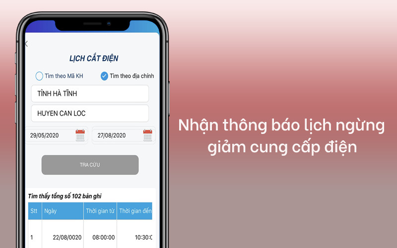 Nhận thông báo lịch ngừng giảm cung cấp điện