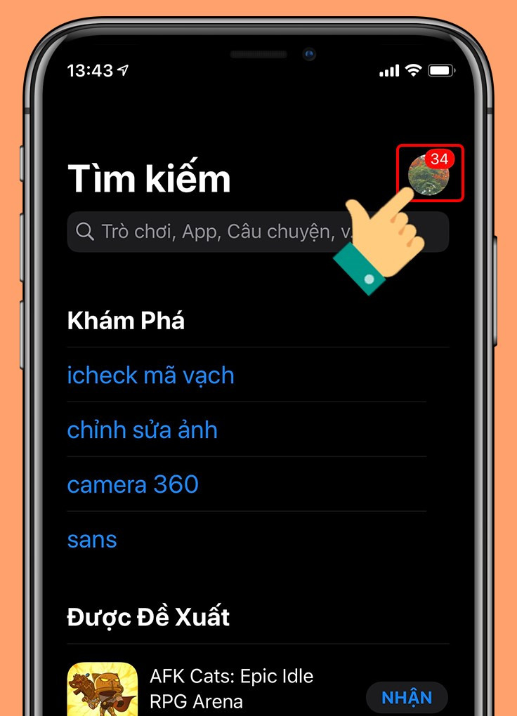 Nhấn vào biểu tượng tài khoản trong AppStore