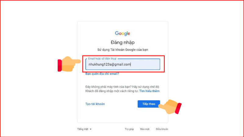 Nhập địa chỉ Gmail trên máy tính