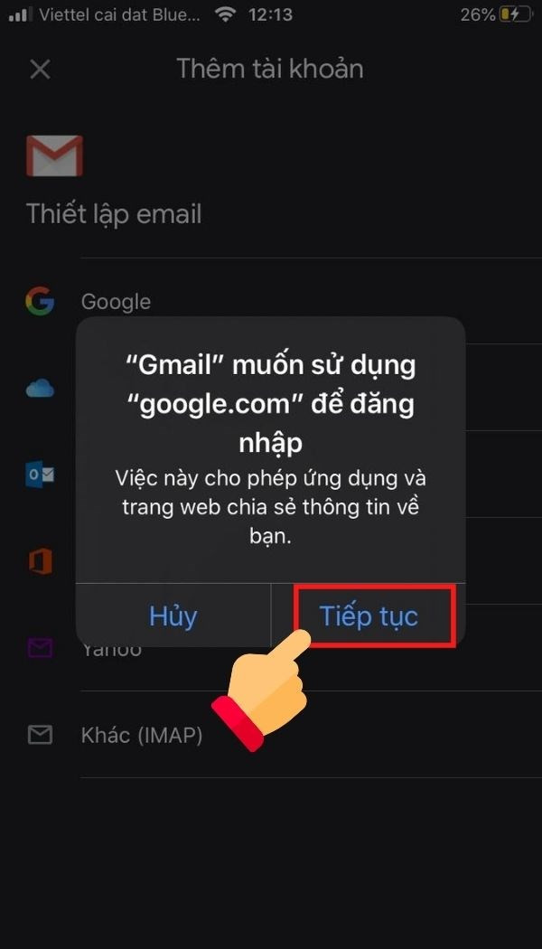 Nhập địa chỉ Gmail