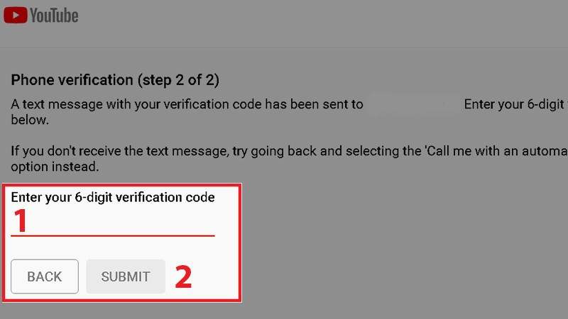 Nhập mã xác minh youtube
