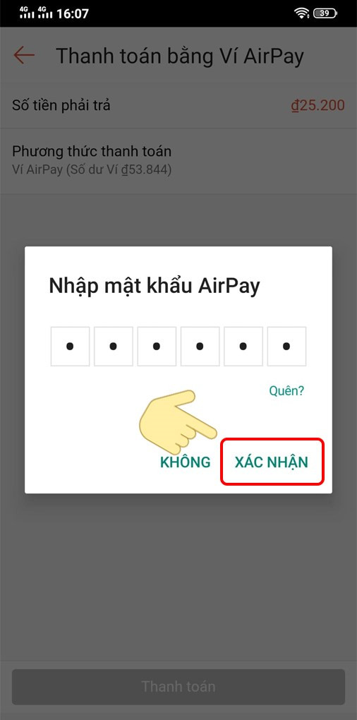 Nhập mật khẩu AirPay