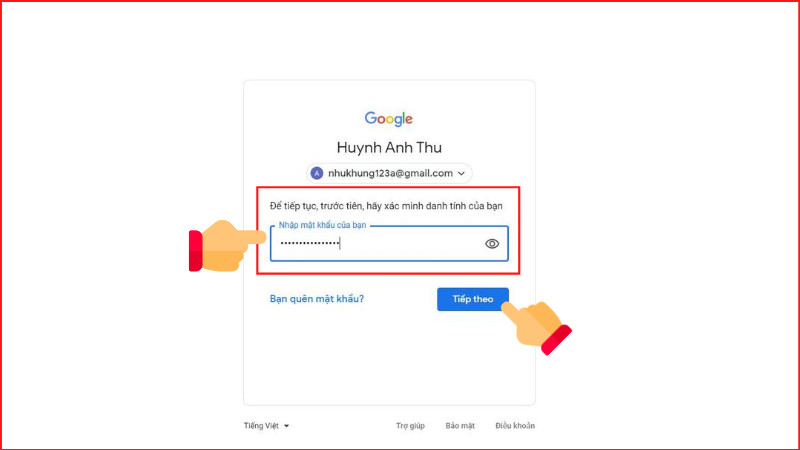 Nhập mật khẩu Gmail trên máy tính