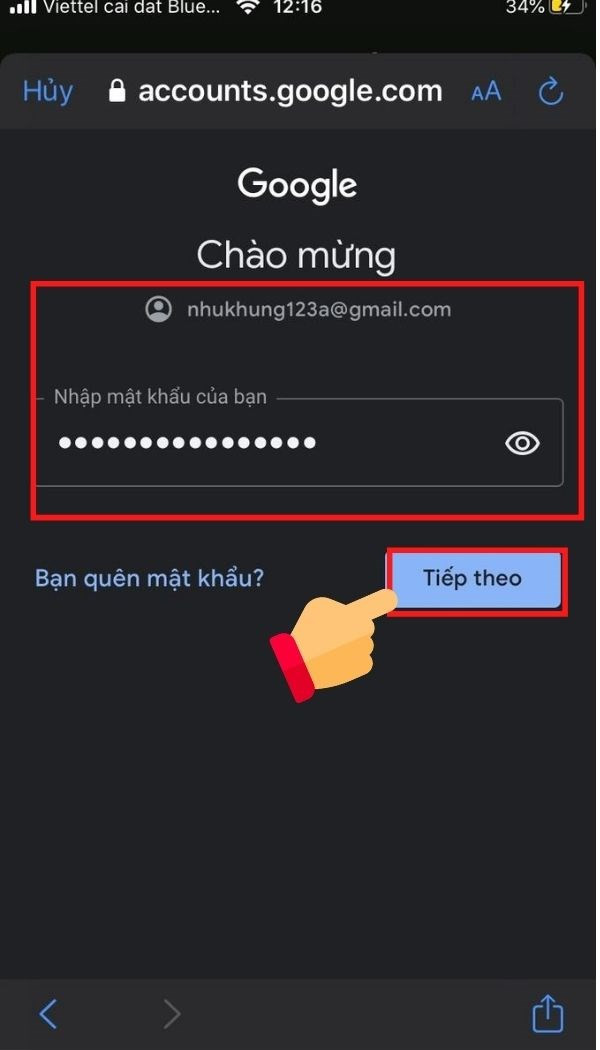 Nhập mật khẩu Gmail