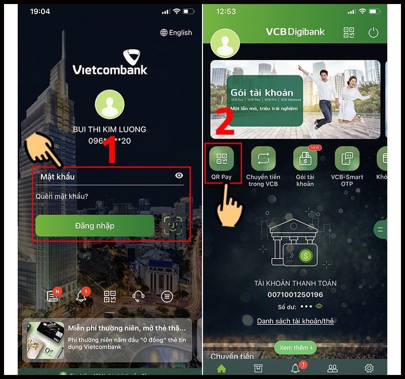 Nhập mật khẩu, nhấn Đăng nhập và chọn tính năng QR Pay