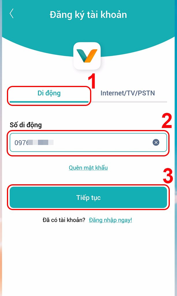 Nhập số điện thoại đăng ký My Viettel