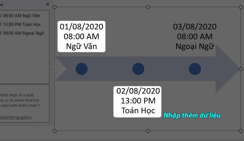 Nhập text cho mốc thời gian