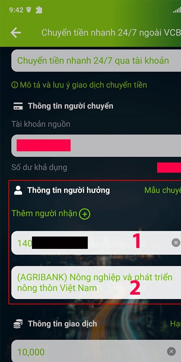 Nhập Thông tin người hưởng