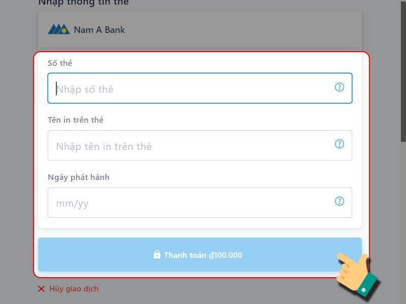 Nhập thông tin thẻ ATM để thanh toán