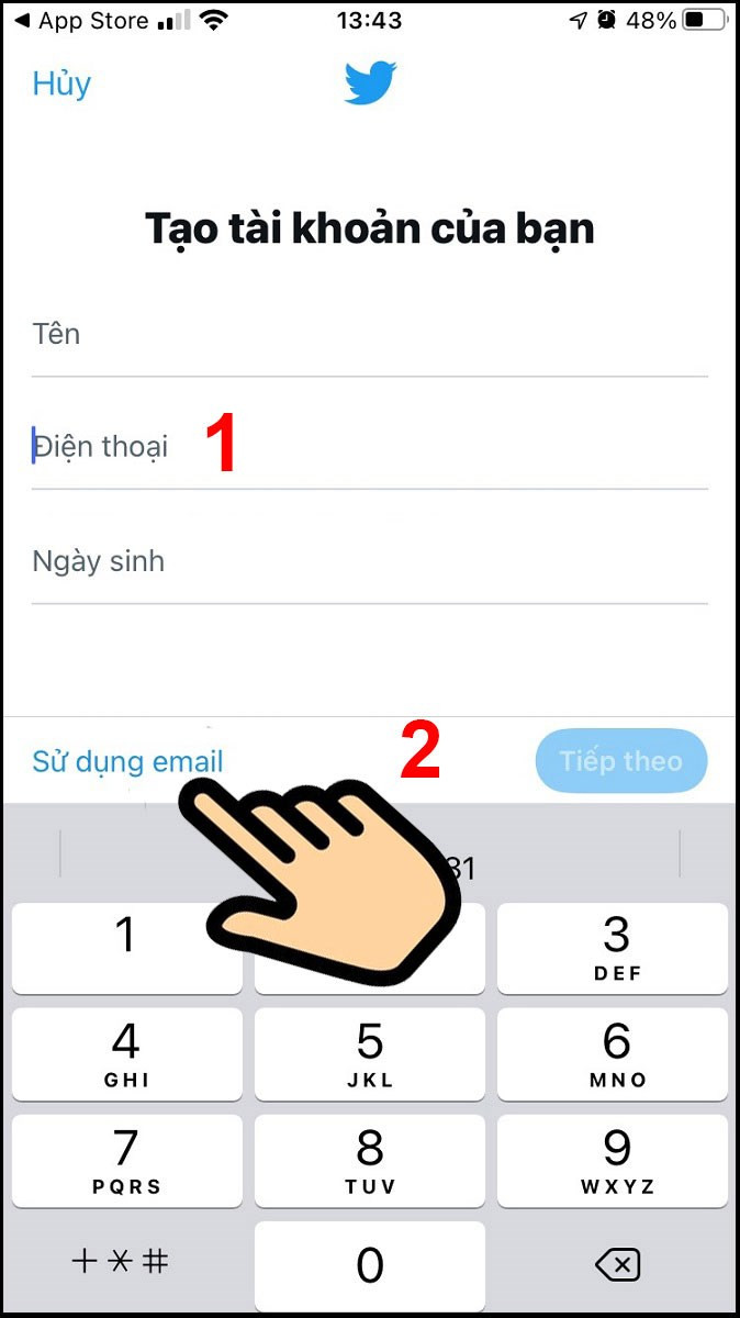 Nhấp vào Điện Thoại và chọn Sử dụng Email