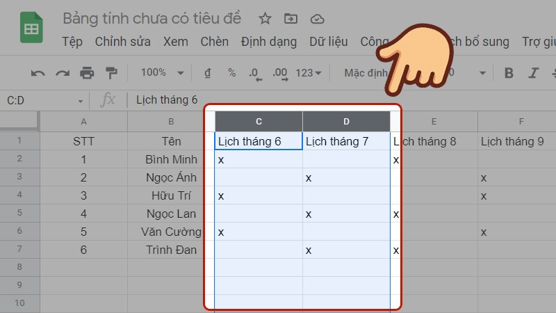 Nhóm cột trong Google Sheets