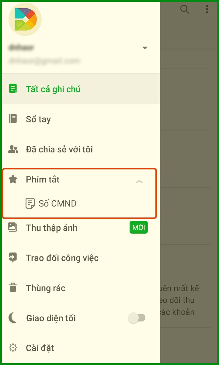 Phím tắt sau khi được tạo