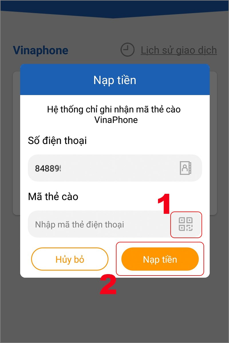 Quét mã QR trên thẻ cào