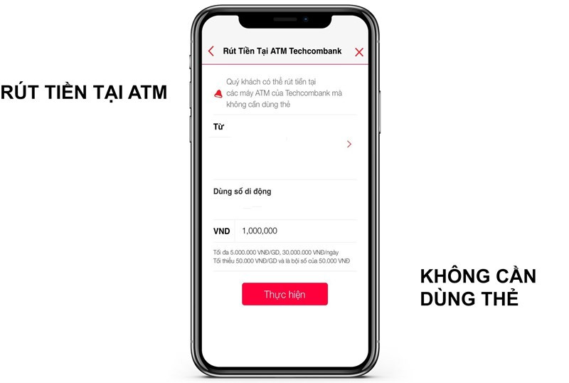 Rút tiền không cần thẻ với Techcombank Mobile