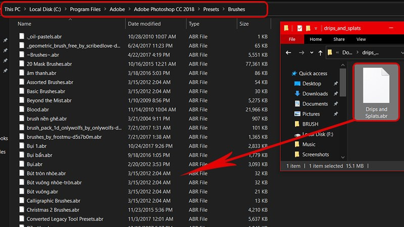 Sao chép file brush vào thư mục cài đặt Photoshop