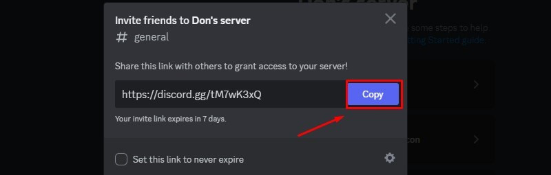 Sao chép link mời Discord PC