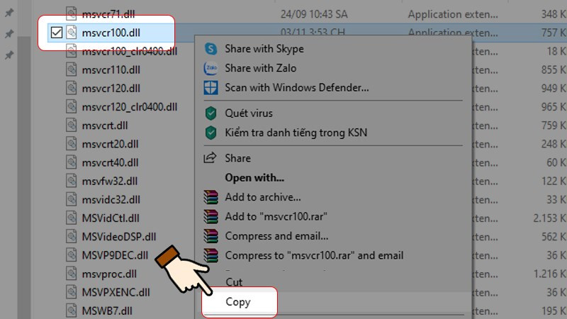 Sao chép tệp msvcr100.dll