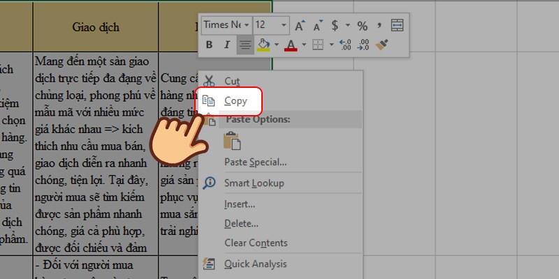 Sao chép vùng dữ liệu trong Excel