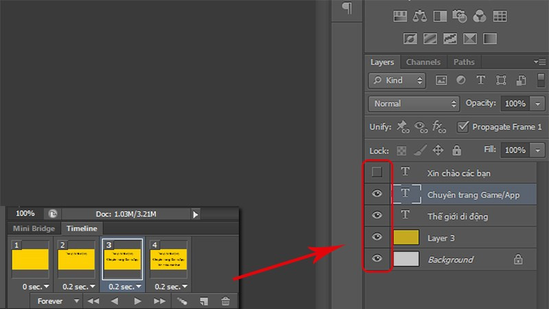 Sắp xếp layer cho từng frame