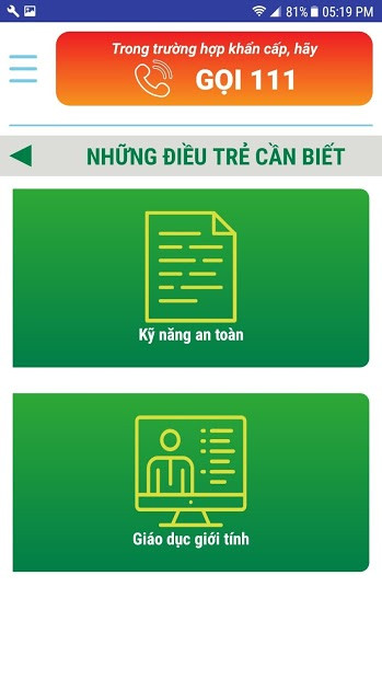 Screenshots Tổng đài 111: Báo cáo xâm hại trẻ em, bảo vệ trẻ em