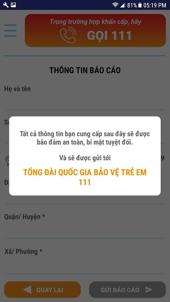 Screenshots Tổng đài 111: Báo cáo xâm hại trẻ em, bảo vệ trẻ em